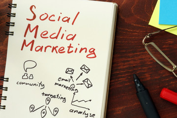 Words social media marketing SMM written in the notepad.