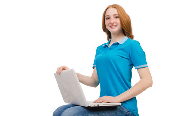Naklejka premium Student with laptop isolated on white