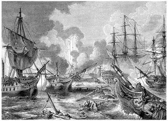 Battle of Navarino, vintage engraving. © Morphart