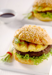 Teriyaki Pineapple burger on a sesame bun