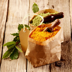 Freshly ground turmeric and matcha spices