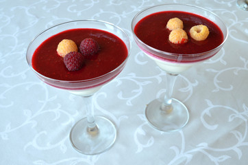 Appetizing and colorful panna cotta in glasses