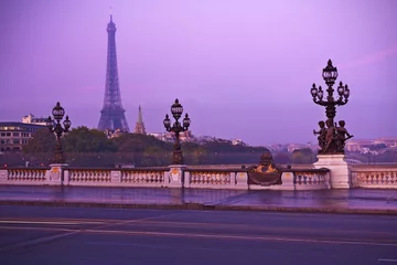 Vlies Fototapete Pont Alexandre III Eiffel tower in Paris at sunset