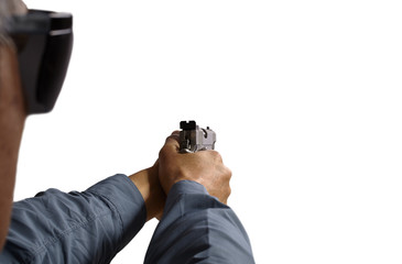 Man Aiming and Shooting Semi Automatic 45 Handgun