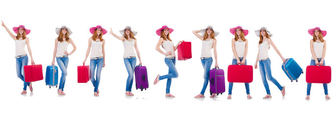 Set of photos with woman travelling