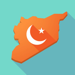Long shadow Syria map with an islam sign