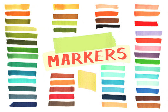 Color stripes drawn with japan markers. Stylish elements for
