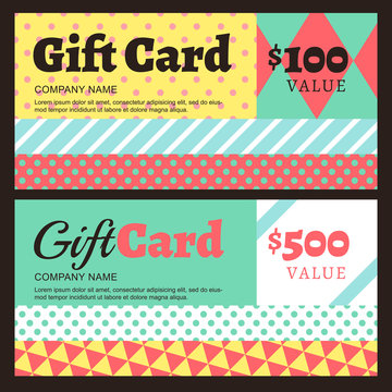 Vector gift card or voucher template with geometric pattern.