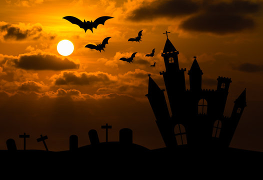 Castle silhouette in Halloween night