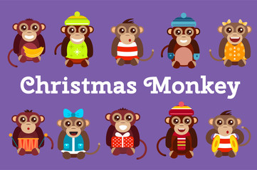 Happy cartoon vector monkey dancing party birthday background