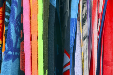Multicolored towels close up.