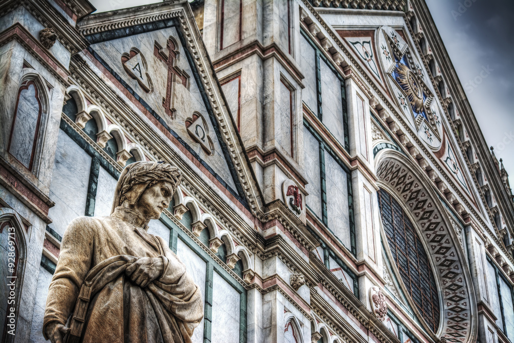 Wall mural Dante Alighieri statue with Santa Croce cathedral