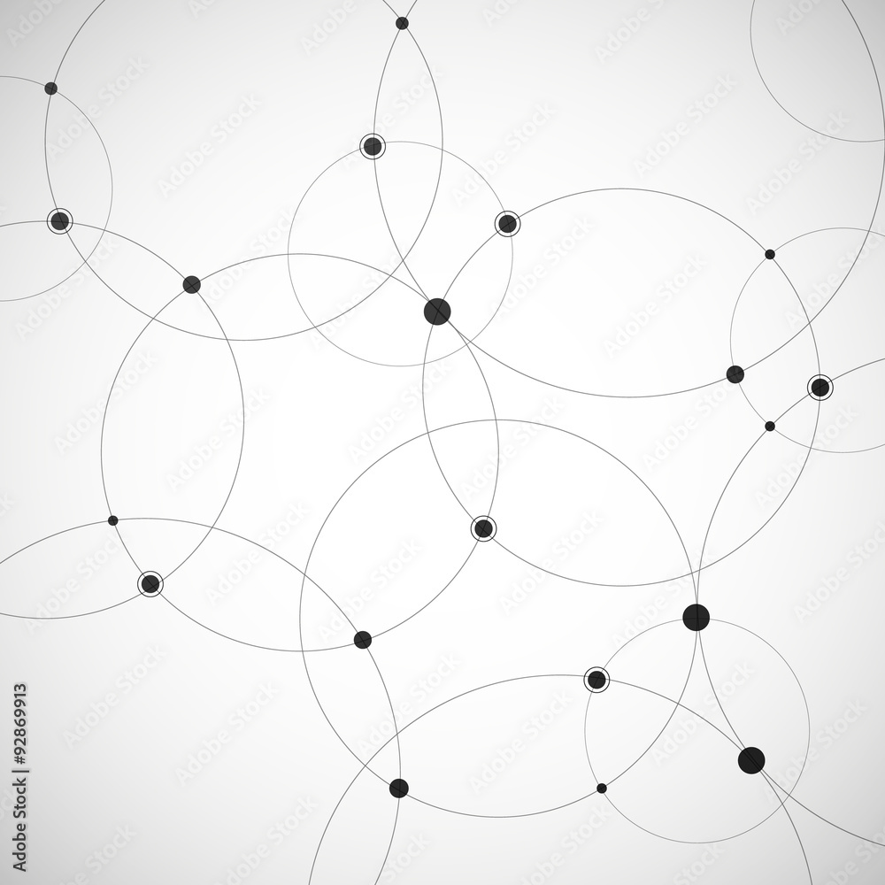 Aufkleber Network. Abstract background with dots and circles. Connection Concept. Digital data visualization. Social network graphic concept. Geometric technology vector background.