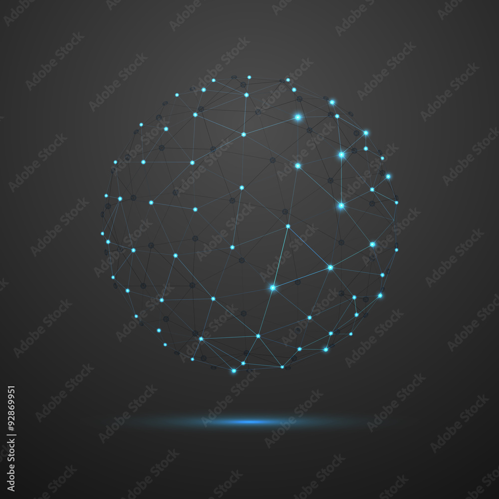 Aufkleber Abstract vector sphere. Futuristic technology wireframe mesh polygonal element. Connection Structure. Geometric Modern Technology Concept. Digital Data Visualization.