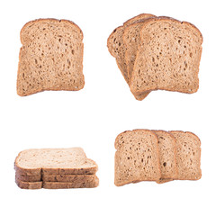sliced pieces of bread isolated on white background.
