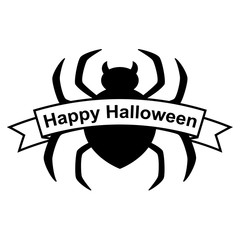 Icono plano silueta cinta Happy Halloween con araña negro