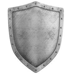 metal shield isolated on white - obrazy, fototapety, plakaty