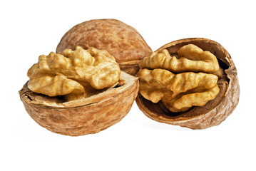 Dried walnuts isolated on white background