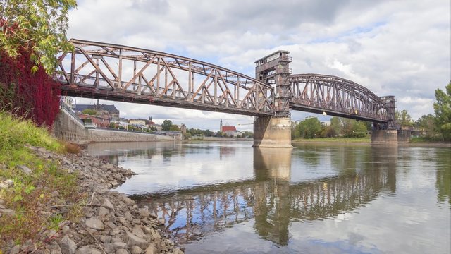 Old railway lift bridge in Magdeburg, Germany - time-lapse video
