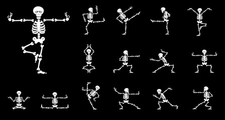 Set vector design elements: funny skeletons - kung fu