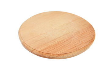 Wooden cheese board, isolated on white background