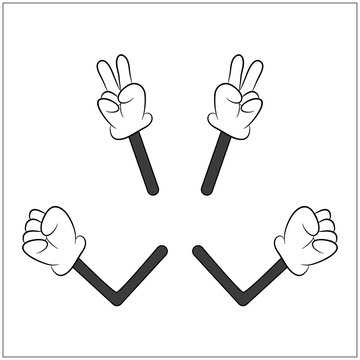 Image of cartoon human gloves hand with arm gesture set. Vector illustration isolated on white background.