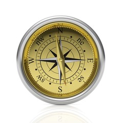 Golden compass detailed dial, isolated on white background.