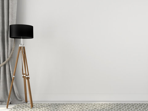 Tripod Floor Lamp Near The Linen Curtains