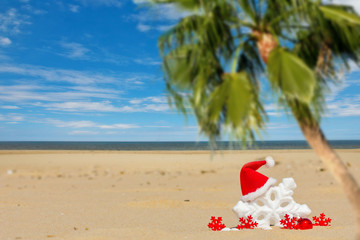 Fototapeta na wymiar Christmas decorations on sea coast
