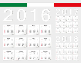 Set of Italian 2016, 2017, 2018 vector calendars