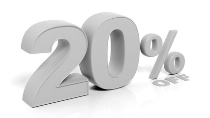 20% 3D numbers,isolated on white background.