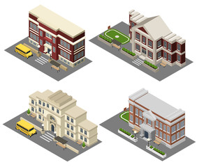 School Isometric Icons Set 
