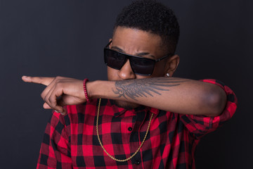 Portrait of hip hop African American dancer isolated background