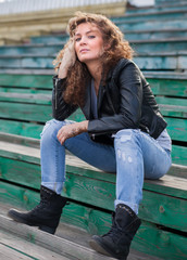 Girl with wavy hair on   street