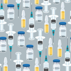 Syringe and vaccine medical conceptual seamless pattern