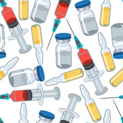 Syringe and vaccine medical conceptual seamless pattern