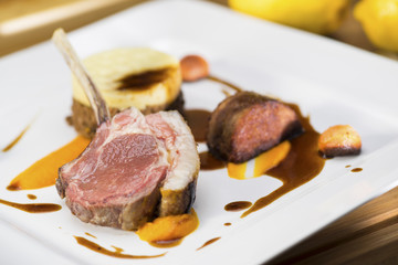 Slow braised & rolled lamb shoulder, lamb rack, mini shepherd's