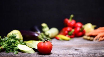 Vegetables on wood background