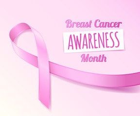 Pink ribbon breast cancer awareness symbol banner poster card.