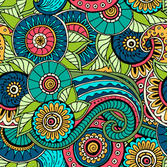 Seamless pattern with flowers. Ornate zentangle texture.