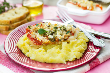 Cod fish with bell pepper and feta cheese