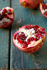Open fresh ripe pomegranates fruit