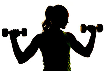 Fototapeta na wymiar silhouette of woman weights up close