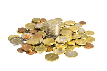 pile of coins, isolated on white