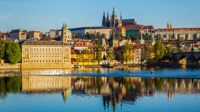 View of Mala Strana and  Prague castle over Vltava river