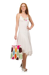 Woman with shopping bags isolated on white