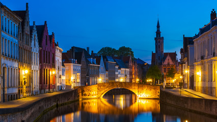 Bruges night cityscape, Belgium