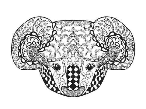 Zentangle stylized koala head. Sketch for tattoo or t-shirt.