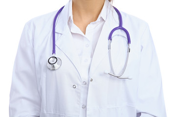 Female doctor with stethoscope, isolated over white background