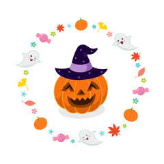 Halloween pumpkin with witches hat